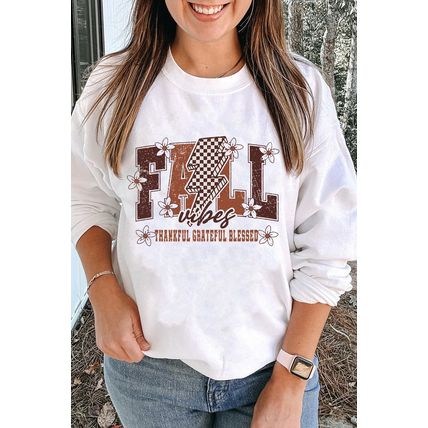 White FALL THANKFUL Graphic Drop Shoulder Sweatshirt