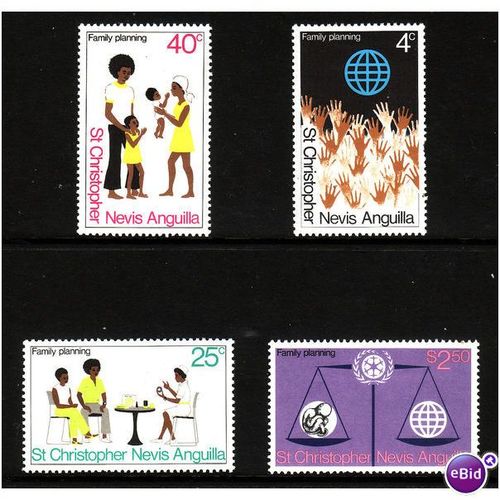 ST CHRISTOPHER NEVIS 1974 FAMILY PLANNING SG 303/306 SET 4 VALS U/M MINT