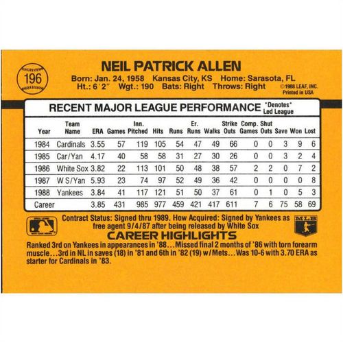 1989 Donruss - #196 - Neil Allen