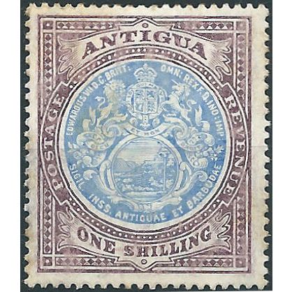 Antigua 1908 SG49 1/- Blue & Dull Purple Wmk Multi Crown CA Mounted Mint .. ..