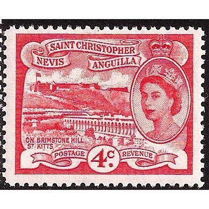 St Kitts Nevis QEII 1954 4c Scarlet Brimstone Hill Mounted Mint MM SG 110 stamp