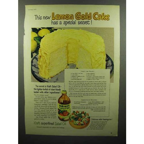 1951 Kraft Salad Oil Ad - New Lemon Gold Cake