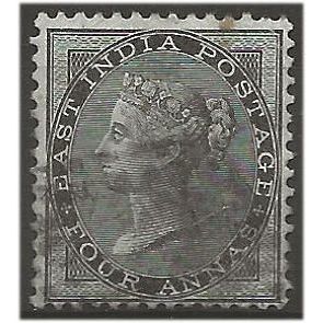 India 1855 SG35 4a Black No Watermark Glazed Paper Good+ Used . .. .