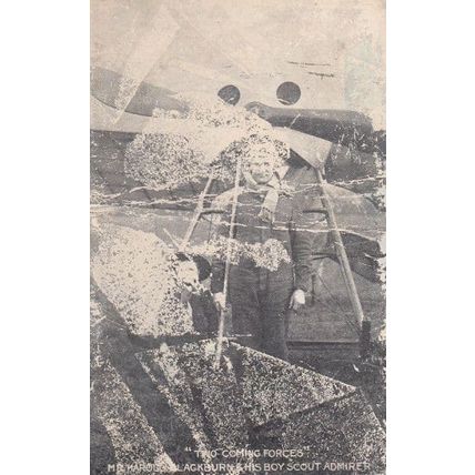 Flight Antique Pilot Harold Blackburn Boy Scout Plane Postcard