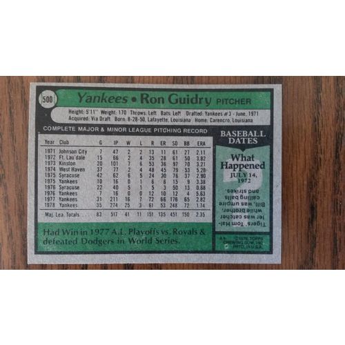 1979 Topps Card # 500 Ron Guidry Very Good-Excellent (4) New York Yankees