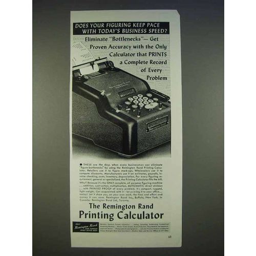 1940 Remington Rand Printing Calculator Ad - Keep Pace