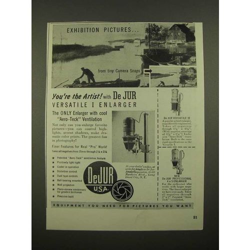 1947 DeJur Versatile I Enlarger Ad - Exhibition Pictures