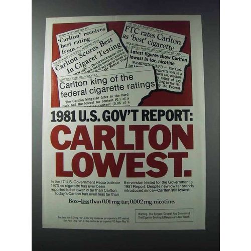 1981 Carlton Cigarettes Ad - U.S. Gov't Report