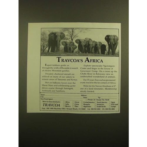 1988 Travcoa Africa Travel Ad - Elephants