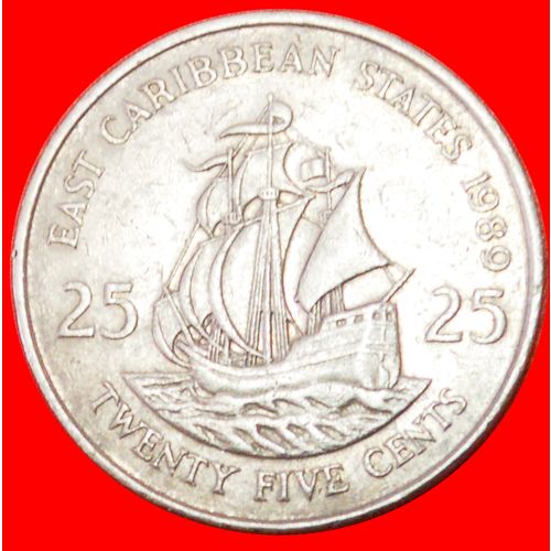 SHIP of Sir Francis Drake (1542-1596): EAST CARIBBEAN STATES ★ 25 CENTS 1989!