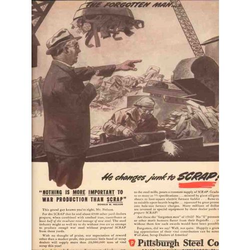 PITTSBURGH STEEL COMPANY 1943 Donald M Nelson forgotten man vintage ad