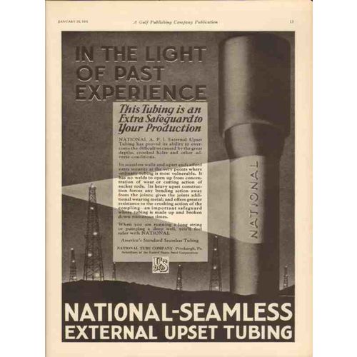NATIONAL TUBE COMPANY 1931 light past experience pipe vintage ad