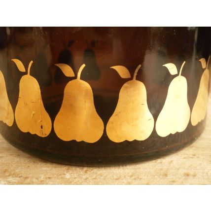 Retro 1970's / 80's Brown Glass Storage Jar With Pear Decoration