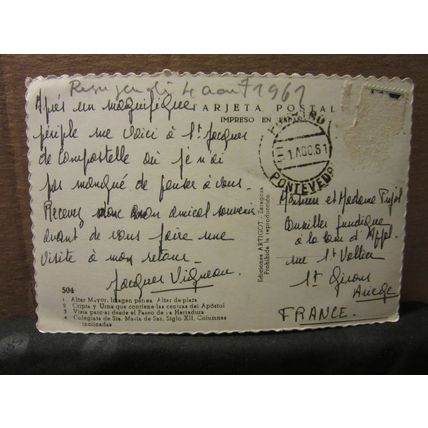 SANTIAGO DE COMPOSTELA, SPAIN used vintage postcard RP 1961 pm stamp removed =