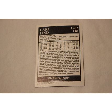 Carl Hooks Lind 1994 The Sporting News Conlon Collection BURGUNDYNO.1262
