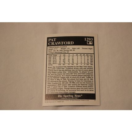 Clifford Pat Crawford 1994 The Sporting News Conlon Collection BURGUNDYNO.1293