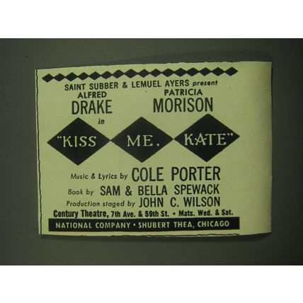 1949 Kiss me, Kate Musical Ad - Saint Subber & Lemuel Ayers present