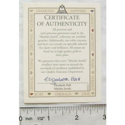 Vintage: Certificate of Authenticity Elizabeth Hall, Mayfair Jewels