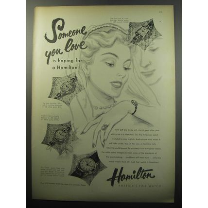 1951 Hamilton Watches Ad - First Lady; Lady Lancaster; Ella; Todd