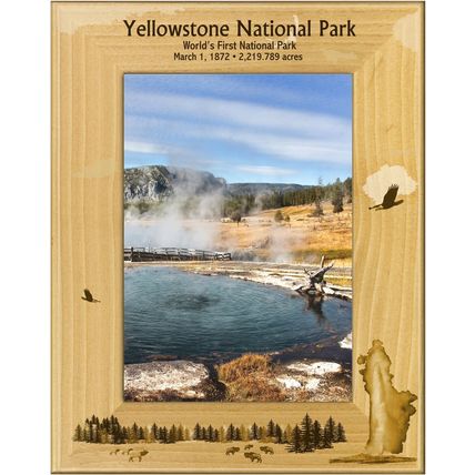 Yellowstone National Park with Geyser Wood Picture Frame Portrait (4 x 6)