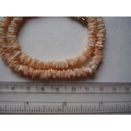 Vintage Necklace Angel Skin Coral Polished Pink Gemstone Sliced Beads 17" Chain