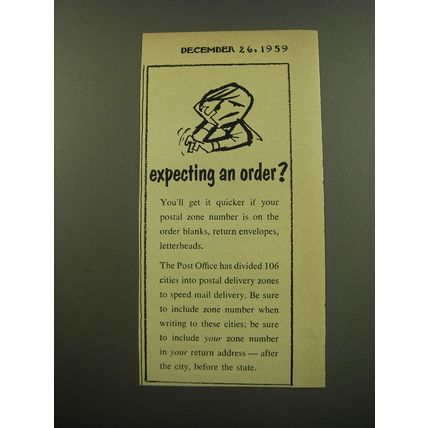 1959 United States Postal Service Ad - Expecting an order?