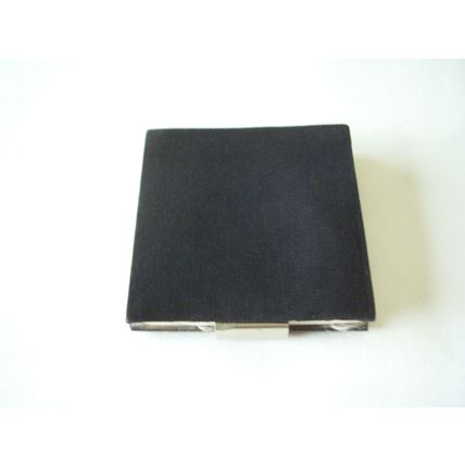 Art Deco Square Powder Compact Embroidered Vintage Needlepoint Black Grosgrain
