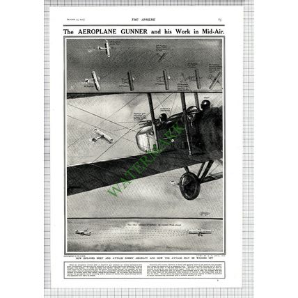 Aeroplane Gunner Biplane World War One WW1 - 1915 News Page / Print
