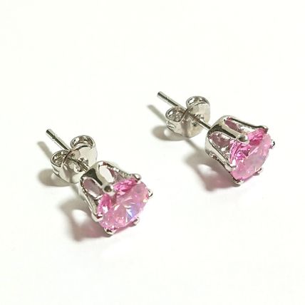 Sapphire Pink Topaz Round White Gold Plated 6mm Stud Earrings