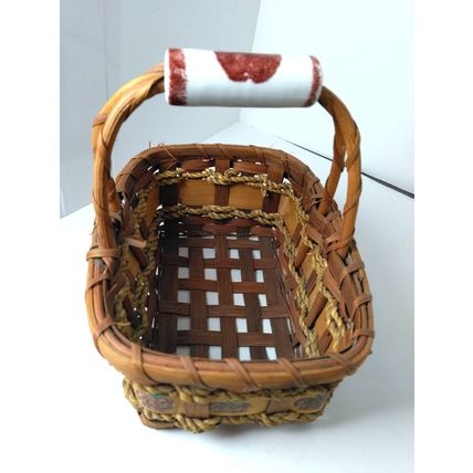 Small Apple Basket w/ Porcelain Handle - Rope Weave - Farmhouse Decor Beautiful