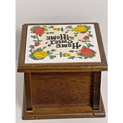 Wood Cork Coaster Set 8 Piece With "Home Sweet Home" Floral Hand painted - VTG