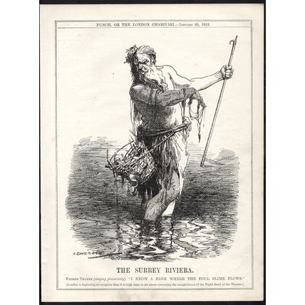 SURREY RIVIERA 1913 Leonard Raven-Hill - River Thames PUNCH CARTOON PAGE