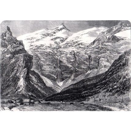 CREUX DES CHAMPS 1880 Switzerland Mountains Alps Waterfalls ANTIQUE ENGRAVING