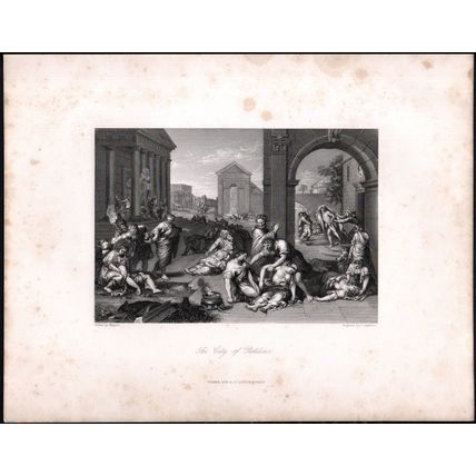 CITY OF PESTILENCE 1842 Pierre Mignard - Peter Lightfoot ANTIQUE ENGRAVING