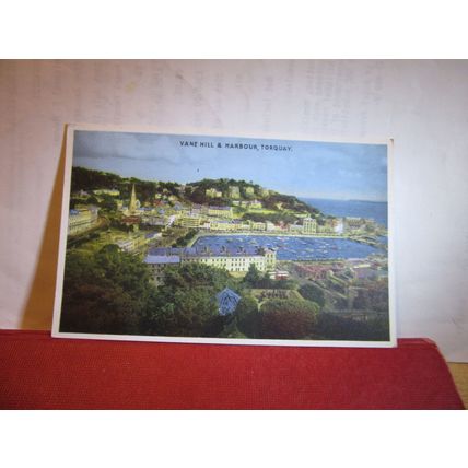 HARBOUR and VANE HILL, TORQUAY, DEVON used vintage postcard by Dennis 1954 pm =
