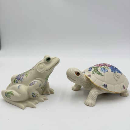 Lenox Porcelain Rhyn-Rivet Beside the Brook Frog & Turtle Floral Figurines