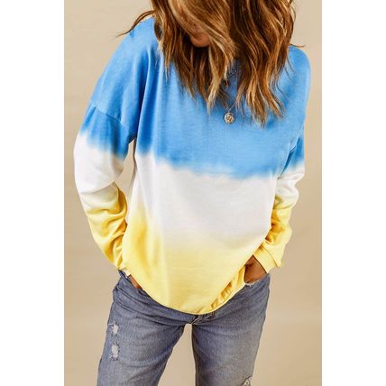 Blue Color Block Tie Dye Pullover Sweatshirt