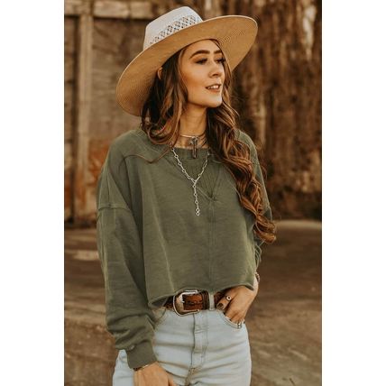 Green Drop Shoulder Cropped Sweatshirt