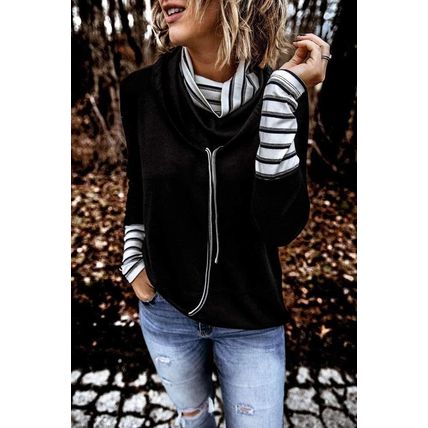 Striped Splicing High Neck Sweatshirt