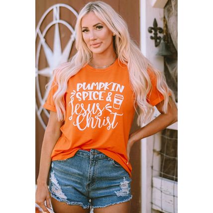 Orange PUMPKIN SPICE & Jesus Christ Graphic T-shirt