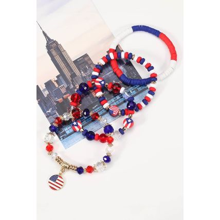 Fiery Red Flag Day Beaded Multilayered Bracelet
