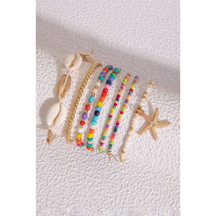 Multicolour 7pcs Starfish Seashell Beaded Bracelet Set