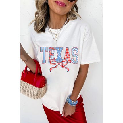 White Independence Day TEXAS Bow Printed T Shirt