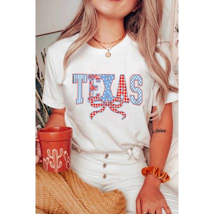 White Independence Day TEXAS Bow Printed T Shirt