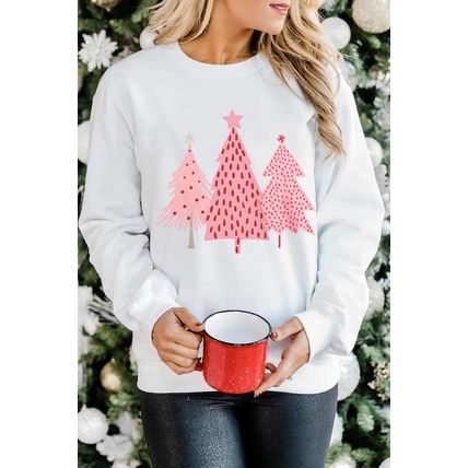 White Christmas Tree Dots Print Pullover Sweatshirt