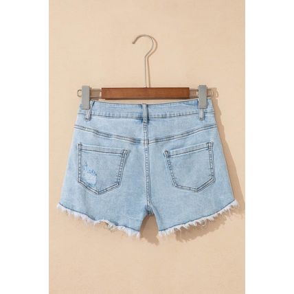 Beau Blue High Rise Distressed Raw Hem Denim Shorts