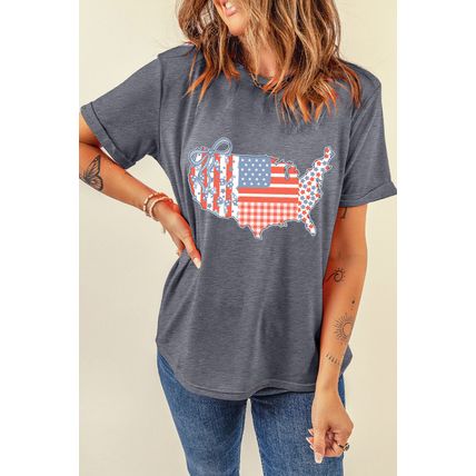 Gray American Flag Bow Map Graphic Tee
