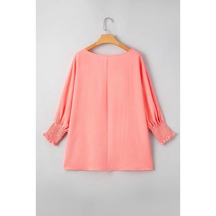 Blossom Shirred Cuffs Half Sleeve Plus Size Textured Blouse