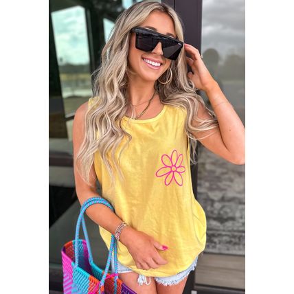 Yellow Cream Flower Graphic Casual Tank Top
