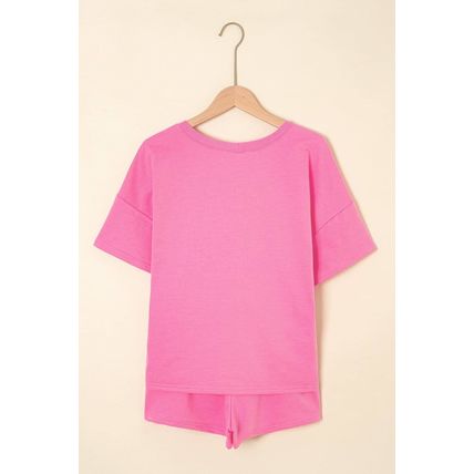 Bonbon Sequin Turquoise Patched V Neck Tee Drawstring Shorts 2pcs Outfit